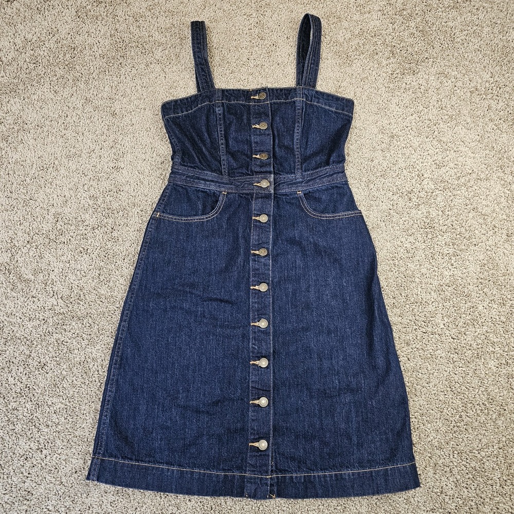 Levis Denim Button Front Dress Womens Small Blue Sleeveless Orange Tab Pockets